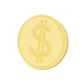 Metallic American dollar coin. Icon, vector sign. Gold coin, cent.